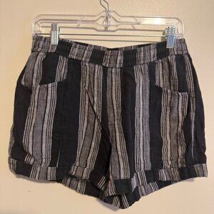 Women's High-Rise Striped Shorts Linen Blend Black & White Warm Weather Basics